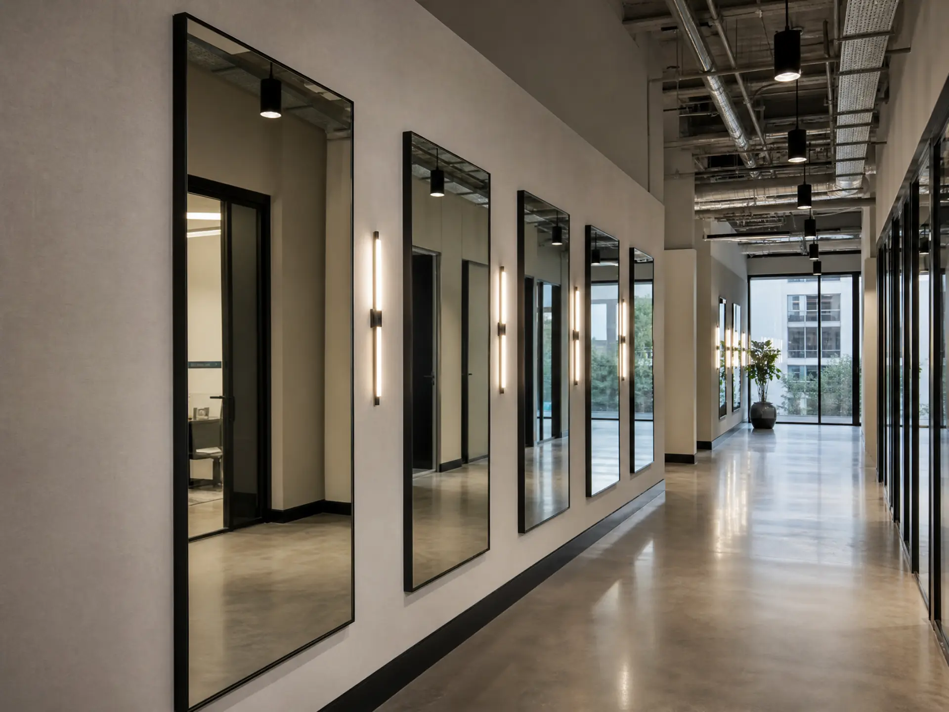 Espelhos Decorativos em Corredor Corporativo